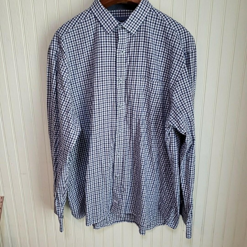 Johnston & Murphy Shirt Mens 2XL Blue Check Long Sleeve Button Up Pocket Casual‎
